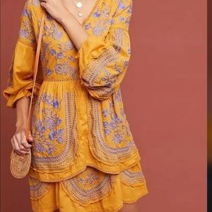 Anthropologie Meadow Rue Yellow Embroidered dress